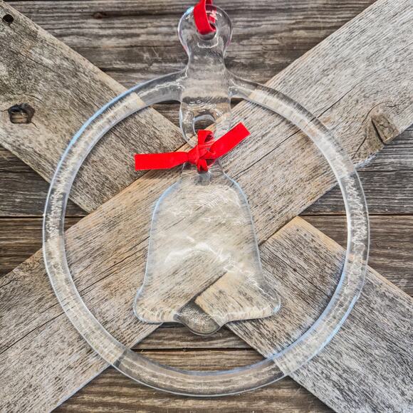 Vintage MJ Designs, Hanging Ornament Heavy Glass Ring Encircling Bell w/ Box - Picture 5 of 9